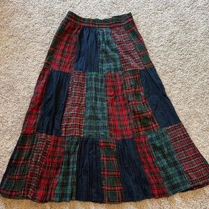 Casey & Max Vintage Tiered Cotton Plaid Patchwork Peasant Maxi Skirt